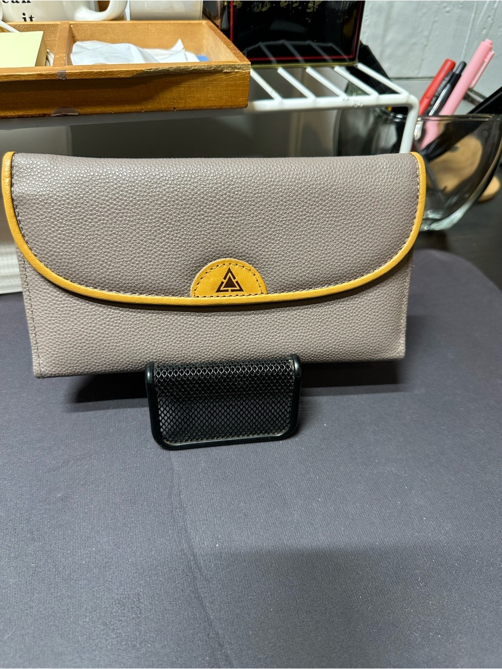 Taupe and Yellow Women's Envelope Wallet Clutch